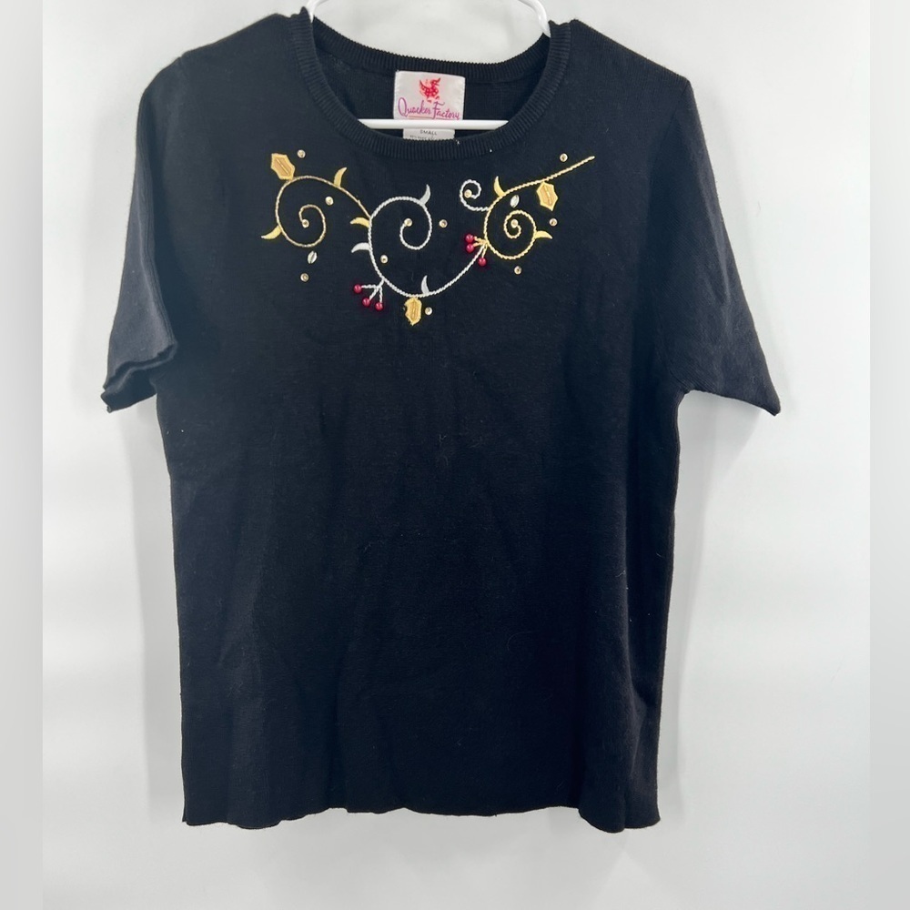 Vintage Quacker Factory black embellished short sleeve top sweater size S